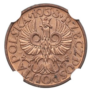 II RP, 2 grosze 1938 - NGC MS64 RB