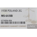 II RP, 2 grosze 1938 - NGC MS64 RB