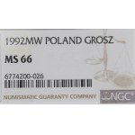 III RP, 1 grosz 1992 - NGC MS66