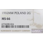 III RP, 2 grosze 1992 - NGC MS66