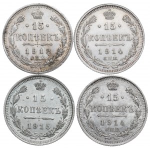 Russia, Nicholas II, Lot of 15 kopecks 1912-15