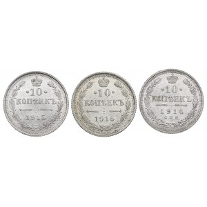 Russia, Nicholas II, Lot of 10 kopecks 1914-16