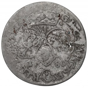 Jan III Sobieski, Szóstak 1680, Kraków - rozetki przy koronie