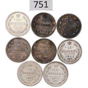 Russia, Nicholas II, Lot of 15 kopecks 1902-15