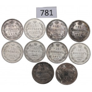 Russia, Lot of 15 kopecks 1869-1913