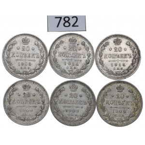 Russia, Nicholas II, lot of 20 kopecks 1909-14