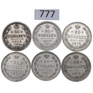 Russia, Nicholas II, lot of 20 kopecks 1907-15