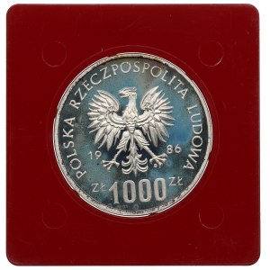 PRL, 1.000 złotych 1986 Ochrona środowiska - Próba Sowa Ag