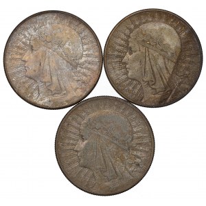 II RP, zestaw 10 złotych Głowa Kobiety - komplet