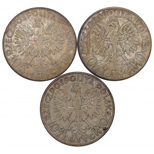 II RP, zestaw 10 złotych Głowa Kobiety - komplet