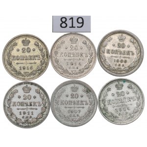 Russia, Nicholas II, lot of 20 kopecks 1906-16