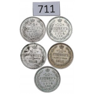 Russia, Nicholas II, Lot of 10 kopecks 1914-15