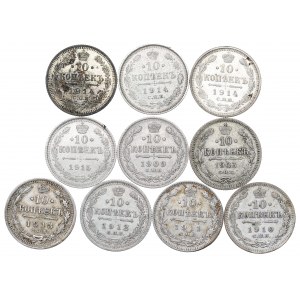 Russia, Nicholas II, Lot of 10 kopecks 1903-14