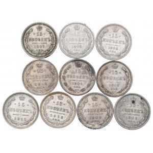 Russia, Nicholas II, Lot of 15 kopecks 1902-15
