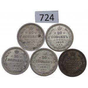 Russia, Nicholas II, lot of 20 kopecks 1901-08