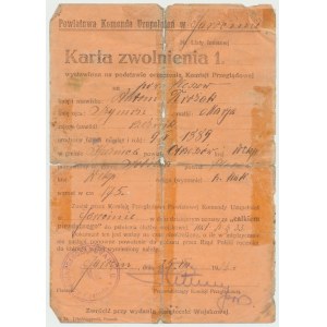 II RP, Karta zwolnienia PKU Jarocin 1923