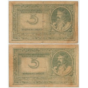 II RP, Zestaw 5 marek polskich 1919 IR i IJ (2 egz)