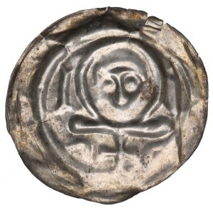 Henryk I Brodaty (1201-38) / Henryk II Pobożny (1238-41), Wrocław, brakteat, głowa na belce - RZADKOŚĆ
