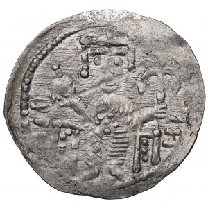 Bolesław IV Kędzierzawy (1146-73), Kraków, denar, cesarz na tronie, NAPIS - RZADKI