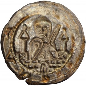 Jaksa z Kopanicy (1158-76) (lub Albrecht Niedźwiedź), Kopanica, brakteat, półpostać na murze - WIELKA RZADKOŚĆ