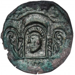 Bolesław Wysoki (1163-1201) / Henryk I Brodaty (1201-1238), brakteat, Wrocław, głowa w arkadzie - RZADKOŚĆ