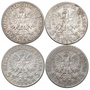 II RP, Zestaw 5 złotych 1933 Głowa kobiety