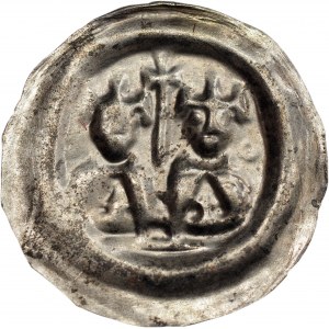 Władysłw Laskonogi (1202-29) i Henryk Brodaty (1201-38), Kraków, brakteat, dwie UKORONOWANE postacie - WYBITNA RZADKOŚĆ