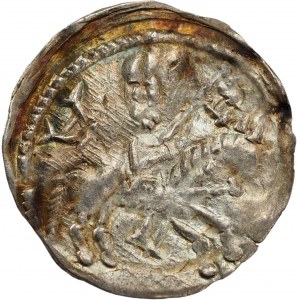 Bolesław IV Kędzierzawy (1146-73), Kraków, denar, TRZY ŁUKI i napis - WYBITNY