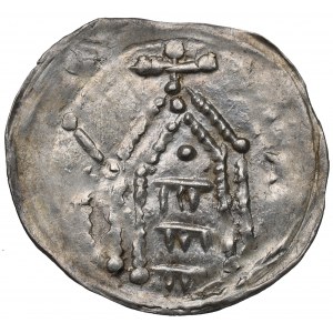 Konrad Laskonogi (1177-90), Marchia Głogowska, denar ze świątynią EEE - PIĘKNY