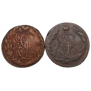 Rosja, Katarzyna II, Zestaw 5 kopiejek 1785-90