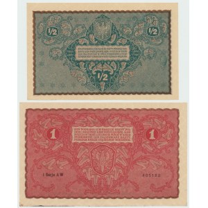 II RP, 1/2 marki polskiej 1920 i 1 marka 1919 - zestaw 2 egzemplarz