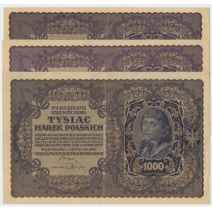 II RP, Zestaw 1000 marek polskich 1919 - Zestaw 3 egz.