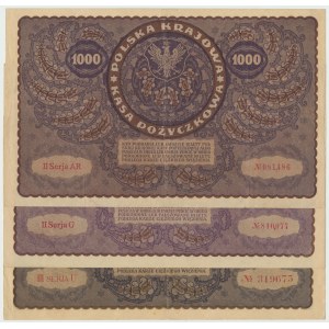II RP, Zestaw 1000 marek polskich 1919 - Zestaw 3 egz.
