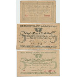 II RP, 1 - 5 marek polskich 1919 - Zestaw 3 egz.