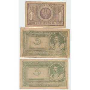 II RP, 1 - 5 marek polskich 1919 - Zestaw 3 egz.