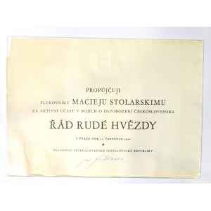 Czechosłowacja, Nadanie Orderu Czerwonej Gwiazdy dla polskiego pułkownika