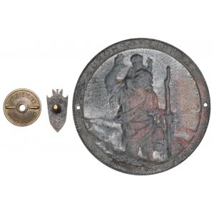Zestaw miniatura Odznaki Grunwaldzkiej i plakieta ze św. Krzysztofem