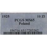 II Republic of Poland, 10 zloty 1925 - PCGS MS65