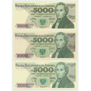 PRL, 5000 1982 AE, CB, DE - Zestaw 3 egz.