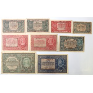II RP, 1 - 500 marek polskich 1919 - Zestaw 9 egz.