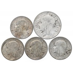 II RP, Zestaw 5-10 złotych 1933-34 Głowa kobiety