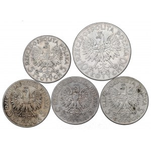 II RP, Zestaw 5-10 złotych 1933-34 Głowa kobiety