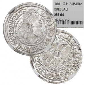 Śląsk pod panowaniem Habsburgów, Leopold I, 1 krajcar 1661, Wrocław - NGC MS64