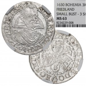 Bohemia, Albrecht von Wallenstein, 3 kreuzer 1630 - NGC MS63