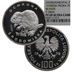People's Republic of Poland, 100 Gold 1978 Environmental Protection - Beaver Sample NGC PF69 Ultra Cameo