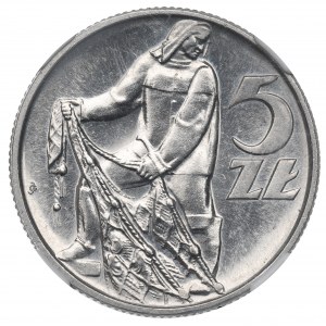 PRL, 5 zloty 1958 Fisherman - snowman NGC MS64