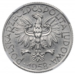 PRL, 5 zloty 1958 Fisherman - snowman NGC MS64