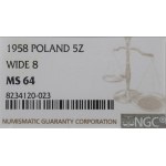 PRL, 5 zloty 1958 Fisherman - snowman NGC MS64