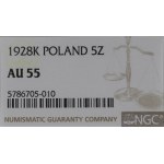 II Republic of Poland, 5 zloty 1928, Warsaw Nike - NGC AU55