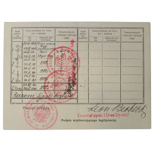 II RP, Legitimation Badge for service at the front - Lt. Eugeniusz Kaminski Command of the 3rd Legion Division